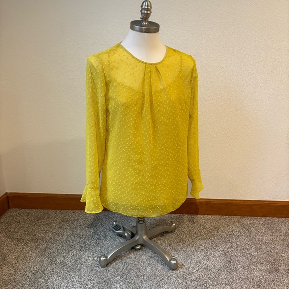 Banana Republic Tops - Banana Republic Sheer Swiss Dot Blouse Bright‎ Mustard Yellow Women’s Small